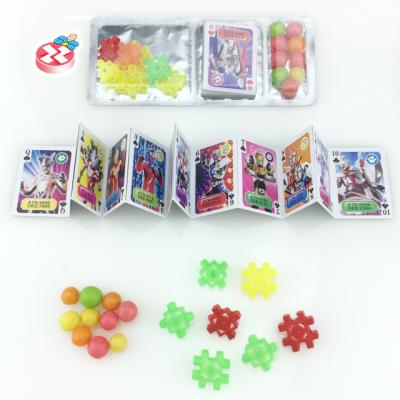 China Sweet Cartoon Toys Poker Candy With Plastic Building Block Candy Toys for sale