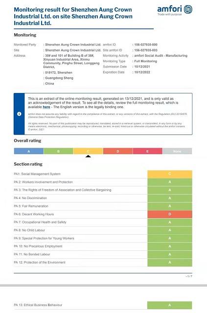 BSCI - Shenzhen Aung Crown Industrial Ltd.