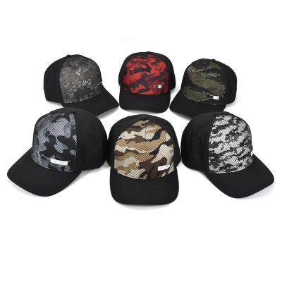 China JOINT Wholesale Custom Design Your Own Metal Patch Logo Mesh Camouflage Trucker Hat Front Baseball Cap for sale