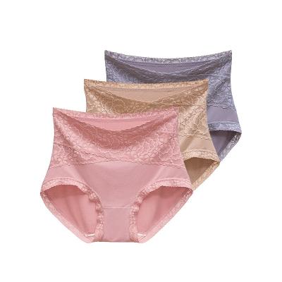 China High Waist Breathable Panties Ladies Abdomen Lift Buttocks Soft Breathable Lace Briefs Large Size Triangle Trouser/3Pieces for sale