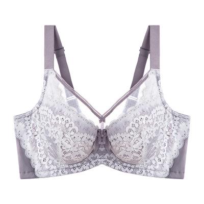 China Comfortable Lace Thin Breathable Crystal Cup Plus Size Bra With Soft Underwire To Gather Breast Sexy Underwear for sale