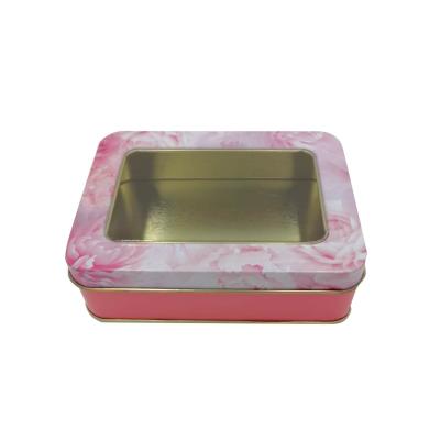 China Good Material Design Reused Custom Logo Packaging Cosmetic Metal Tin Rectangle Box With Window for sale