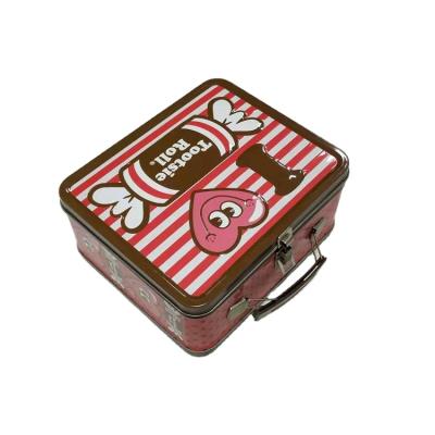 China Recyclable New Design Metal Rectangular Lunch Tin Box With Plastic Handle For Kids for sale