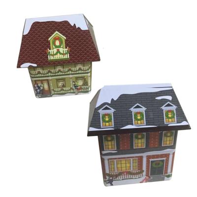 China Recycled Materials Color Chart Metal House Shape Kids Holiday Promotion Gift Money Saving Tin Box for sale