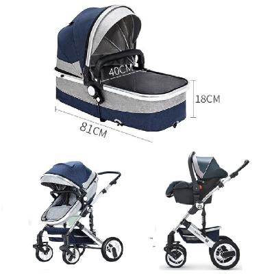 China Carry Baby Stroller Parts Blue Color Fabric Luxury Baby Pram 3 in 1 for sale