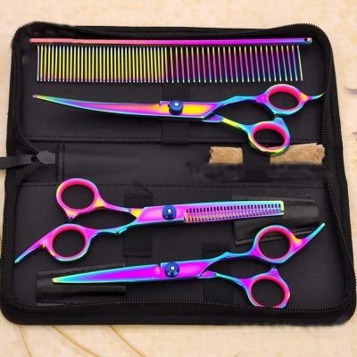 China Viable Pet Grooming Scissors Set, Professional Pet Trimmer Kit Stainless Steel Dog Cat Hair Care Thinning 7 Inch Cutting Scissors for sale