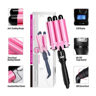 China Hair Curling Curling Iron [2020UPGRADED version] 3 Barrel Wand 26mm Hair Hesitate Curling Iron Professional Curling Wand Temperature for sale