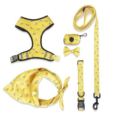 China 2021 Custom Luxury Padded Reversible Collar Print Pet Leash Dog Harness Set for sale