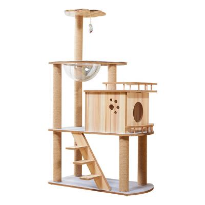 China Large Sustainable Wooden Climbing House Floor To Ceiling Cat Tree For Cat Funny for sale