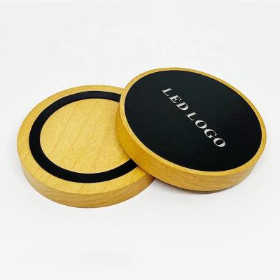 China 2021 Hot Mobile Phone Fast Wireless Charger Light Up Logo Wood Bamboo Fast Charging Desktop Phone Charger for sale