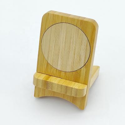 China Mobile Phone 15W Fast Magnetic Bamboo Wireless Charger Desktop Smartphone Wooden Stand for sale