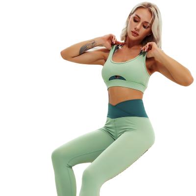 China New Breathable Seamless Bra 2 Piece Sports Gym Solid Color Legging Set O Neck Active Wear Matching Set for sale