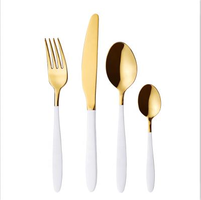 China Viable White Gold Colored Paint Handle Stainless Steel Cutlery Set Knife Fork and Spoon Set Gold for sale