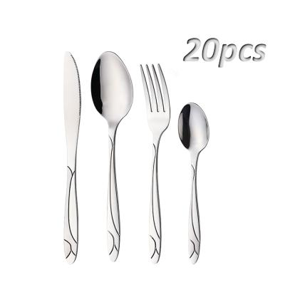 China Sustainable Stainless Steel Flatware Satin Finish Handle Cutlery Flatware Set 20 Pieces for sale