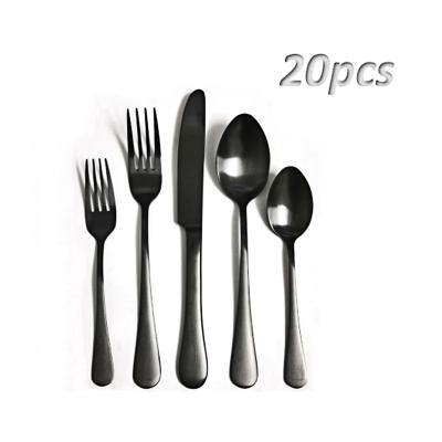 China Durable Black 20-Piece Flatware Set Solid Stainless Steel Silverware Knife Fork Spoon Matte Gold for sale