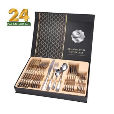 China Sustainable 24pc Cutlery Set Stainless Steel 24 Pieces Gift Box Cutlery Luxury Suppliers for sale