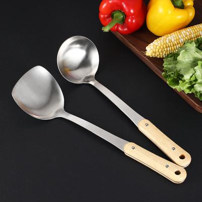 China Sustainable Quality 304 Stainless Steel Kitchen Accessories Wooden Handle Cookware Set for sale