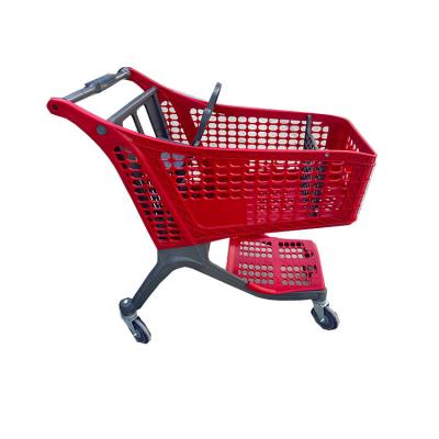 China Folding Cheap Price 135L Full Red Plastic Supermarket Shopping Cart For Sale for sale