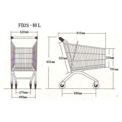 China Unfolding Wholesale 80L Wheeled Market Supermarket Grocery Shopping Cart Trolley for sale