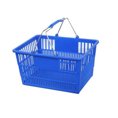 China 1) Supermarket 2)stores Hot Selling Multicolor 28L Plastic Double Handle Supermarket Shopping Basket for sale