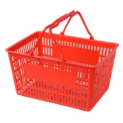 China 1) Supermarket 2)stores Cheaper Plastic 28L Double Handle Plastic Hand Supermarket Shopping Basket for sale