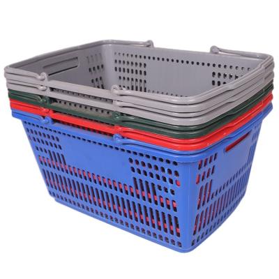 China 1) Supermarket 2)stores Cheap Price Double Handle Plastic Supermarket Shopping Baskets For Retail Stores for sale