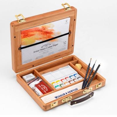 China Wholesale Viable Artists Half Pan Bamboo Box Set for Watercolor Artists with Metal Accessory, Portable Bamboo Dye Box for sale