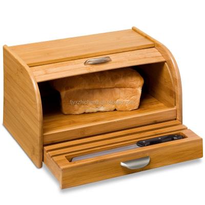 China Freshness Preservation Wholesale Bamboo Bread Box Durable Wooden Storage Box With Knife Drawer for sale