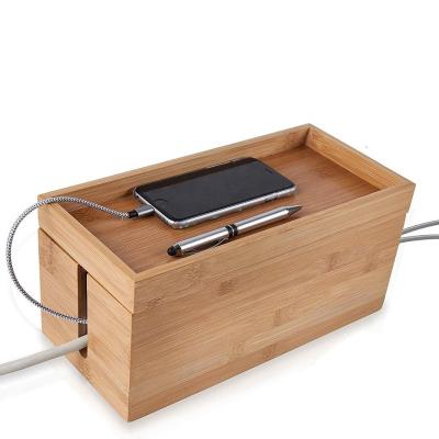 China Eco-friendly bamboo sundries cable management box organizer / natural bamboo TV cord box for home and office for sale