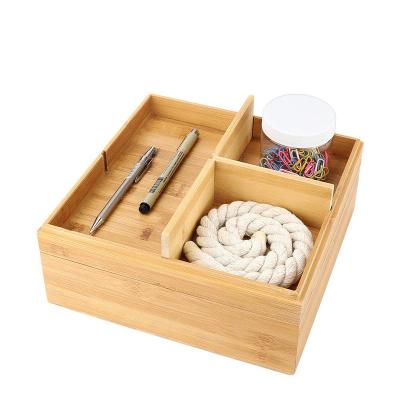 China High Quality Natural Freshness Storage Large Square Adjustable 2 Layer Bamboo Box Organizer With Lid for sale