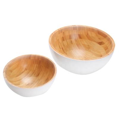 China Sustainable Wholesale New Design 2-Piece Round Bamboo Nut Bowl Set, White Color for sale