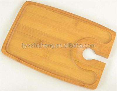 China Sustainable Wholesale Place Bamboo Food Serving Tray With Bamboo Wine Glass Holder Wine Party Tray for sale