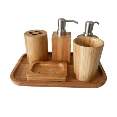 China 6 Piece Bathroom Accessories Home Sustainable Luxury Lotion Dispenser Bamboo Set Bathroom Accessories for sale