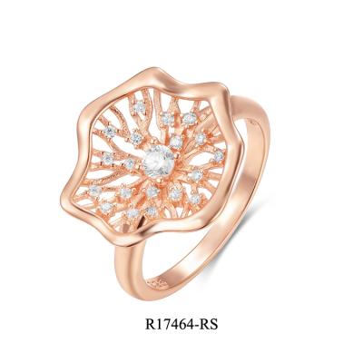 China New Arrival FASHIONABLE Flower Shape Gold Plated With White CZ Women 925 Sterling Silver Rings for sale