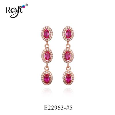 China CLASSIC Elegance Long Jewelry 925 Sterling Silver Red Corundum Zirconia Gemstone Earrings for sale