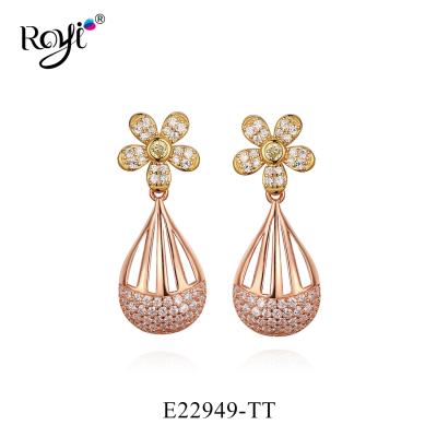 China CLASSIC Korean Style 925 Sterling Silver Gold Plated Flower Drop Cubic Zirconia Stud Earrings for sale