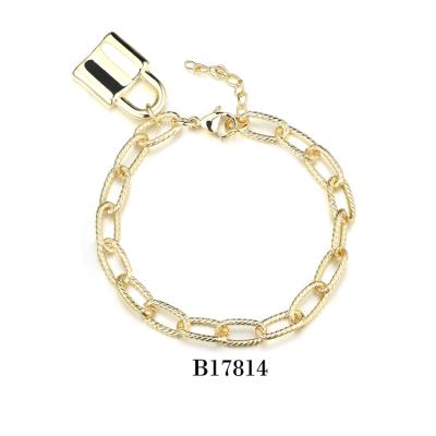 China Popular Hiphop Personality 14K Gold Thin Layer Stainless Steel Lock Charm Cuban Link Bracelet for sale