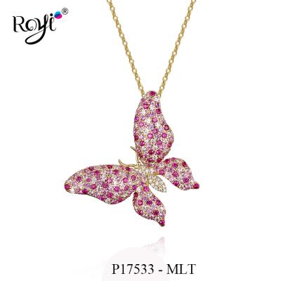 China FASHIONABLE New Arrival Luxury Micro 925 Pave Multi Color Butterfly Pendant Necklace for sale