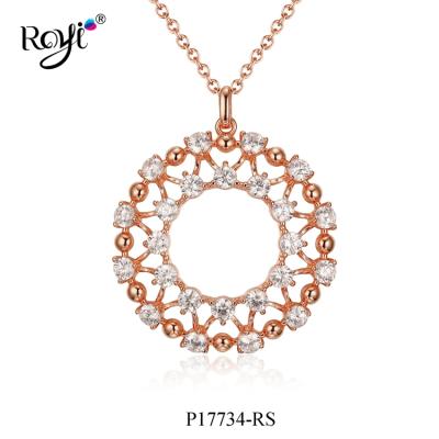 China TRENDY Rose Gold Plated Jewelry With Round CZ Fashion Double Circle Necklace Pendants for sale