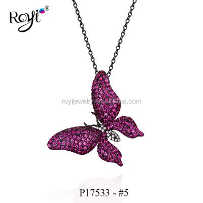 China FASHIONABLE Good Quality 925 Sterling Silver Fancy Colorful Pink Butterfly Necklace for sale