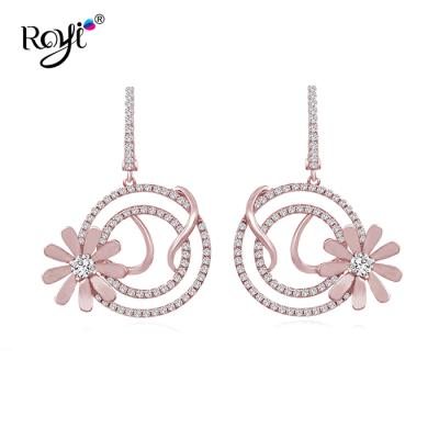 China Trendy Wholesale Micro Pave Zircon 925 Silver Dangler Circle Flower Drop Earrings for sale