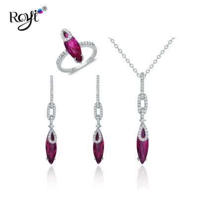 China Wholesale Elegant Silver Beautiful Jewelry Designs 925 Sterling Silver Big Ruby Cz Stone Jewelry Sets for sale