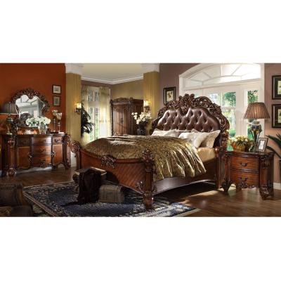 China (Other)Adjustable Luxurious Double Bed for Classic Real Leather Bedroom with Nightstand and Dresser for sale