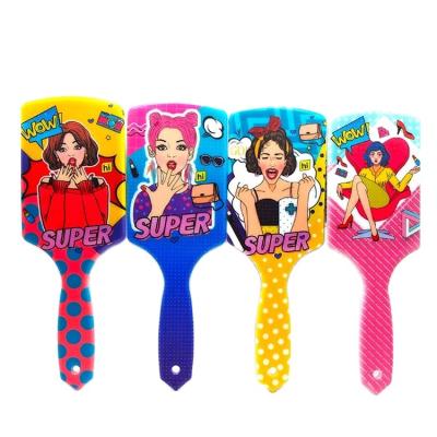 China 2021 Cartoon Pattern Printing Square Massage Comb Travel Comfortable Hair Brush For Kids for sale