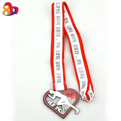 China China Colorful Heart Shape Zinc Alloy Medal Ribbon Runners Marathon Sports Medals for sale