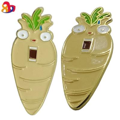 China 3D Cartoon Custom Radish Shocked Patterned Sweaty Yellow Lapel Pin for sale