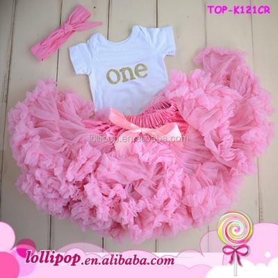 China Breathable Girls First Birthday Outfit, First Birthday Tutu, Girl Pink Pettiskirt Outfit Kids Tutu Pettiskirt for sale