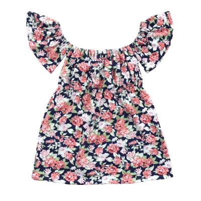 China Baby Girls Dress Breathable Breathable Design Outline Floral Elegant Girls Dresses Elastic Knee-Length Off The Shoulder Dresses for sale