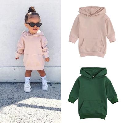 China Baby Anti-Static Pullover Kids Fashion Anti-Static Hoodies Dress Pocket Solid Color Long Sleeve Long Straight Dress Length Sweatshirts for sale