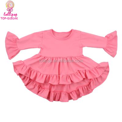 China New Arrival Lovely Breathable High Low Ruffle Tops Baby Dress Cut Out Coral Kids Dress Designs Pictures 1-6 Years Old Baby Dress Pictures for sale